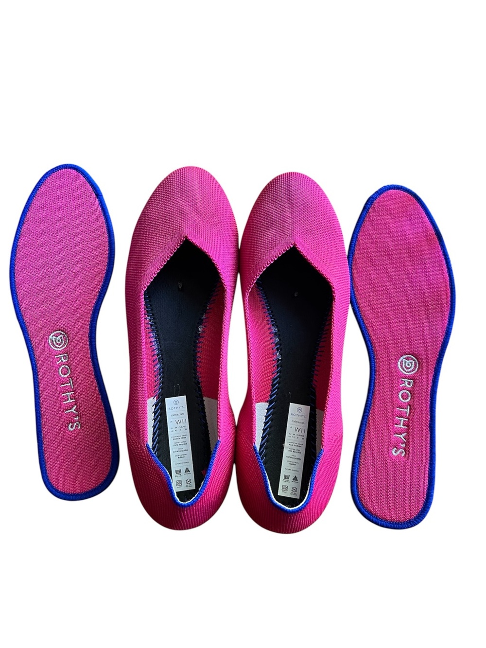 Rothy's The Flat Hot Pink Round Toe Magenta Ballet Flats Women’s 11 Rare Retired - Picture 7 of 13